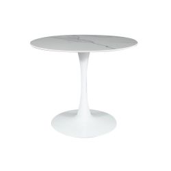 Ümmargune söögilaud ESPERO valge marmor/valge jalg 90 cm