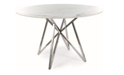 Ümmargune söögilaud MURANO valge marmor/kroom 120 cm