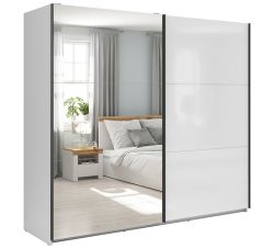 Шкаф с раздвижными дверями 220 cm TETRIX белый глянец/зеркало