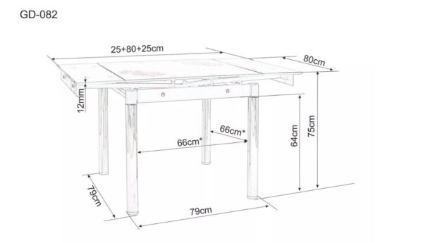 Раздвижной обеденный стол GD-082 белый мрамор/черный 80-131x80 cmÂ â€” Ð¸Ð·Ð¾Ð±Ñ€Ð°Ð¶ÐµÐ½Ð¸Ðµ 4