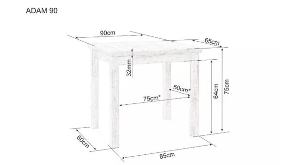 ОБЕДЕННЫЙ СТОЛ ADAM 90х65 см дуб артисан/черныйÂ â€” Ð¸Ð·Ð¾Ð±Ñ€Ð°Ð¶ÐµÐ½Ð¸Ðµ 3