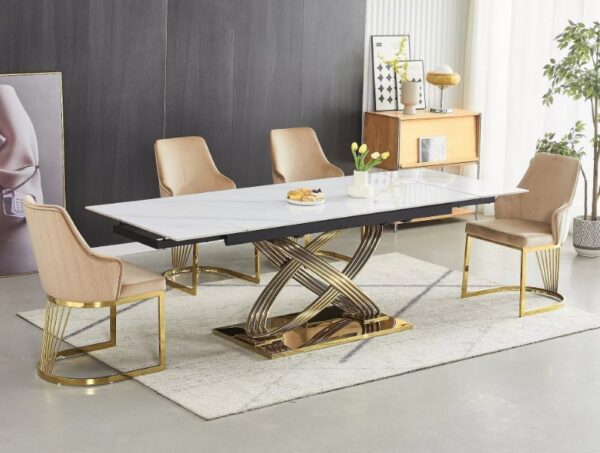 Раскладной обеденный стол HERMES II белый мрамор/золотой 160-240X90 cmÂ â€” Ð¸Ð·Ð¾Ð±Ñ€Ð°Ð¶ÐµÐ½Ð¸Ðµ 6