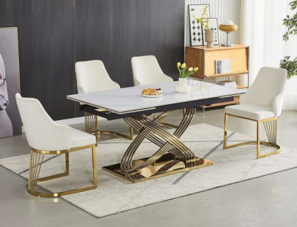 Раскладной обеденный стол HERMES II белый мрамор/золотой 160-240X90 cmÂ â€” Ð¸Ð·Ð¾Ð±Ñ€Ð°Ð¶ÐµÐ½Ð¸Ðµ 5