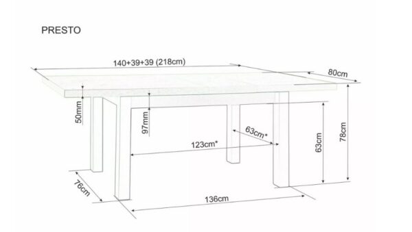 Раскладной обеденный стол PRESTO 140-218x80 cm дуб артисан/черныйÂ â€” Ð¸Ð·Ð¾Ð±Ñ€Ð°Ð¶ÐµÐ½Ð¸Ðµ 6