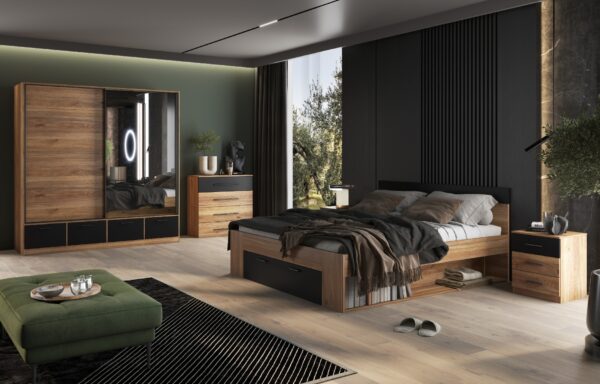 Voodi pesukastiga BETA 160 22MW1691 tamm mauvella/must - Image 3